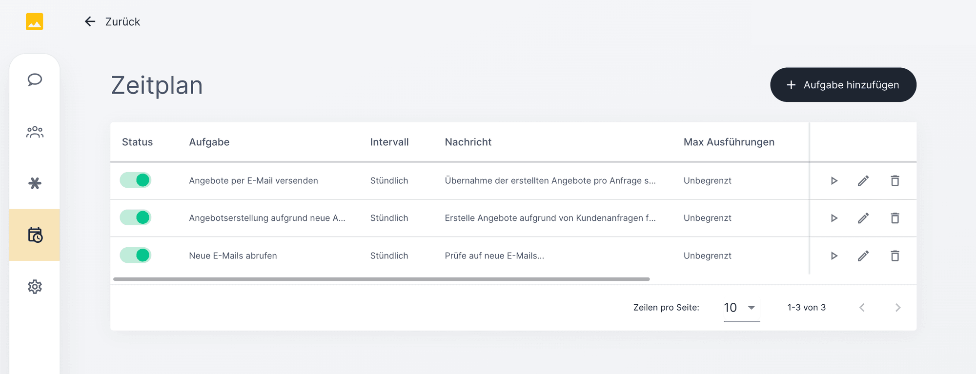 COIA scheduler: scheduled tasks with interval, message and audit trail