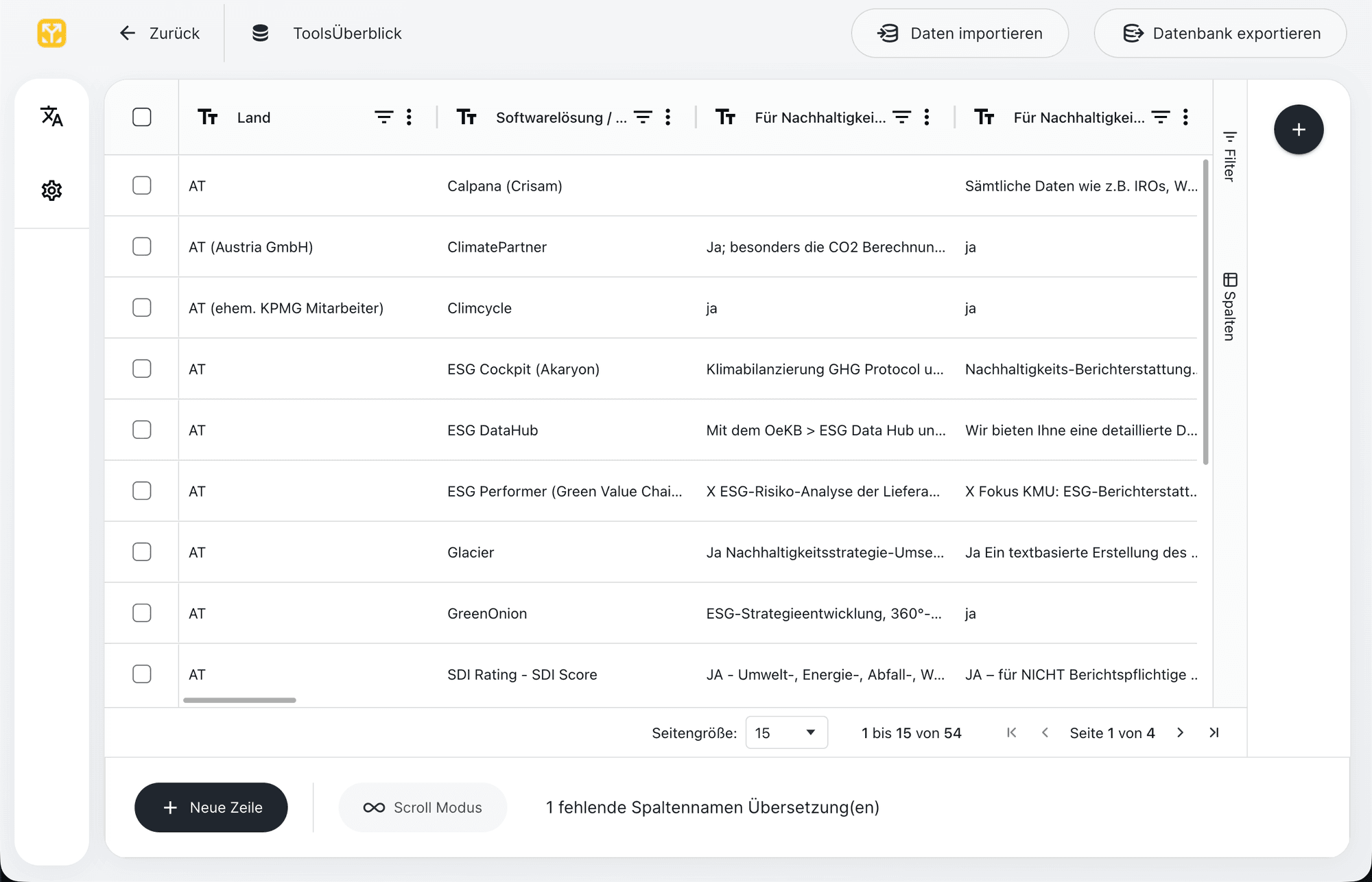 UNOY OS database view with sidebar, structured access to indexed data