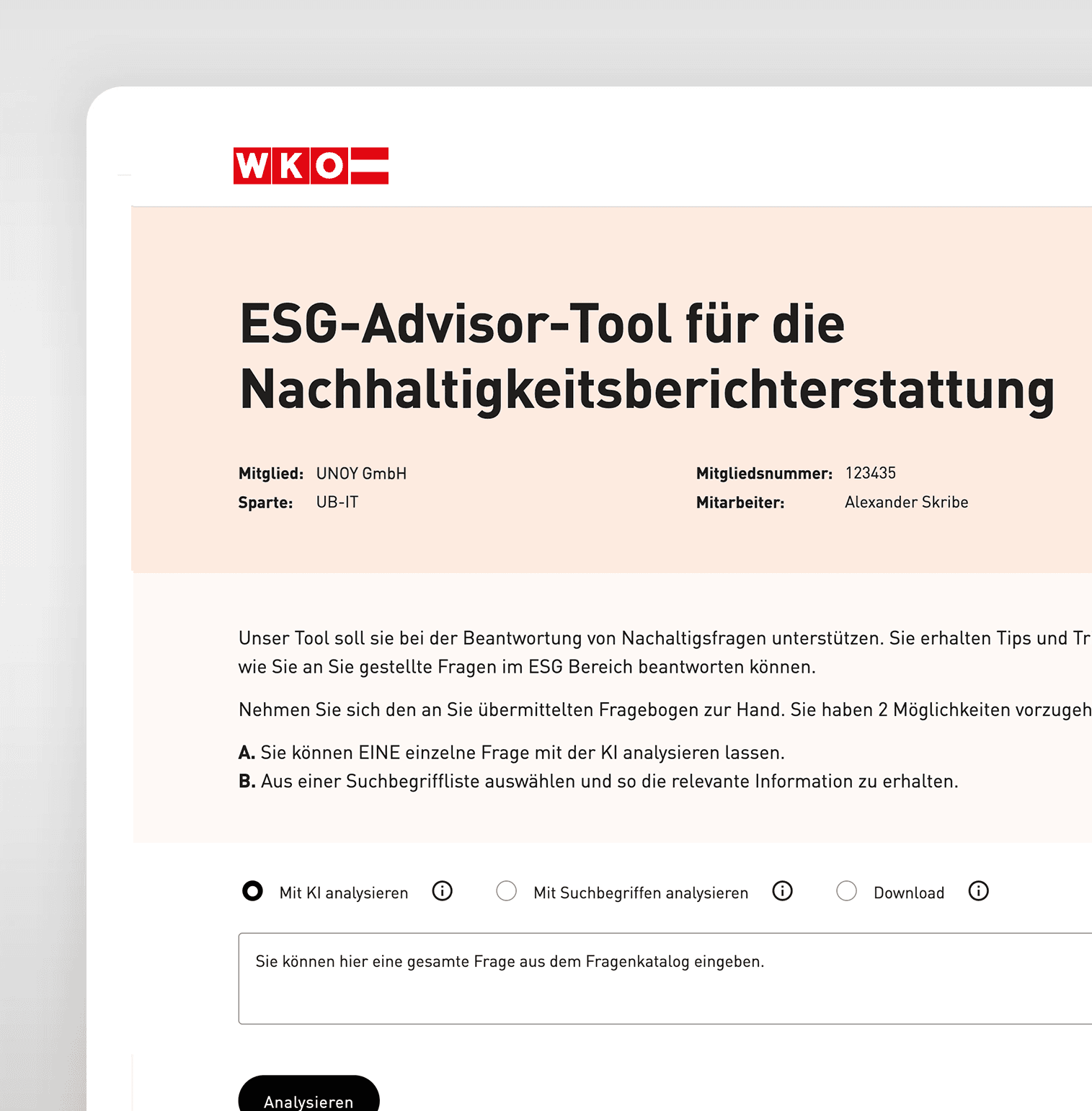 WKO ESG advisor tool, check reporting obligation