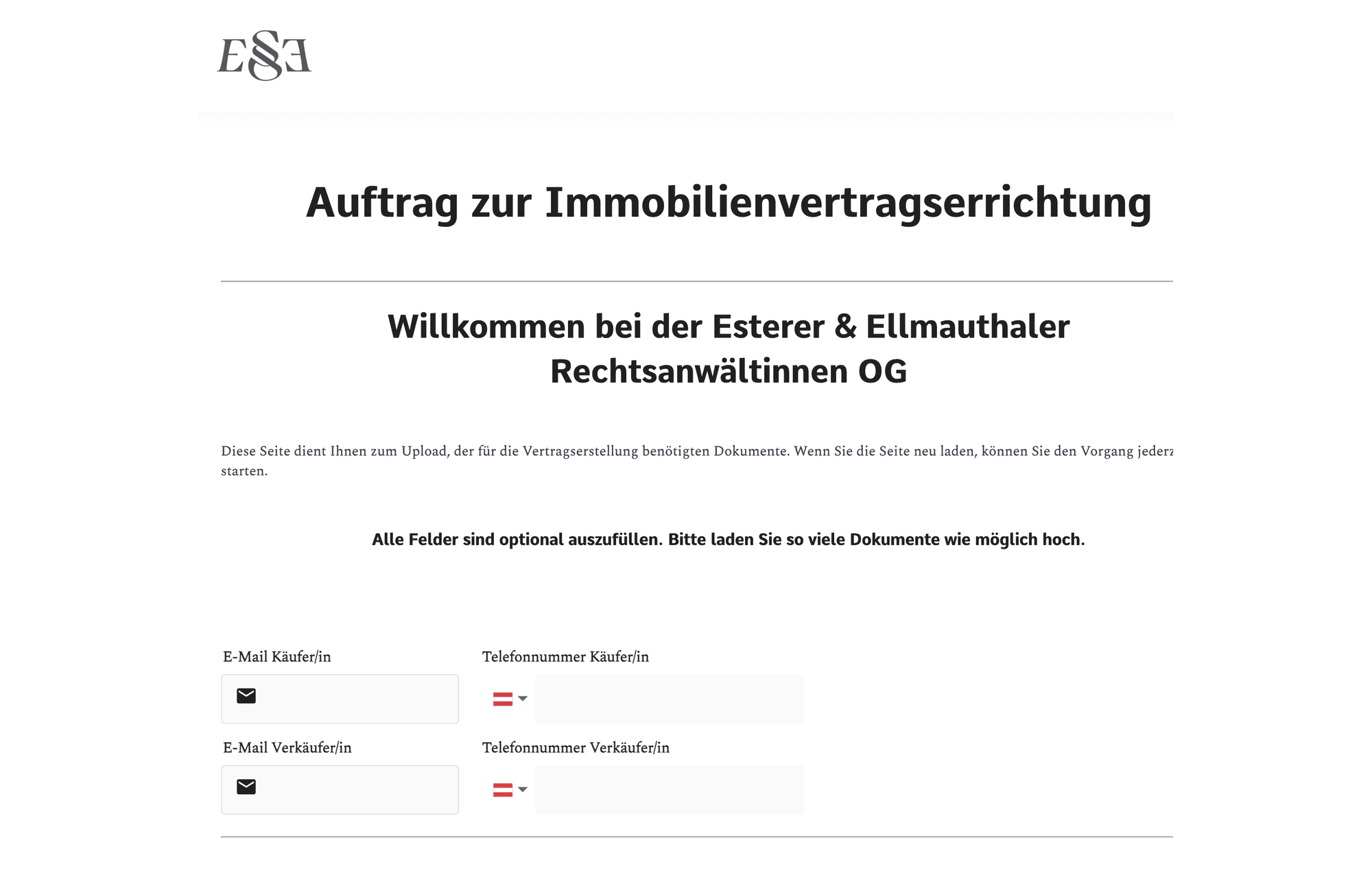Esterer & Ellmauthaler Maklertool: Auftrag zur Immobilienvertragserrichtung mit Käufer- und Verkäufer-Daten
