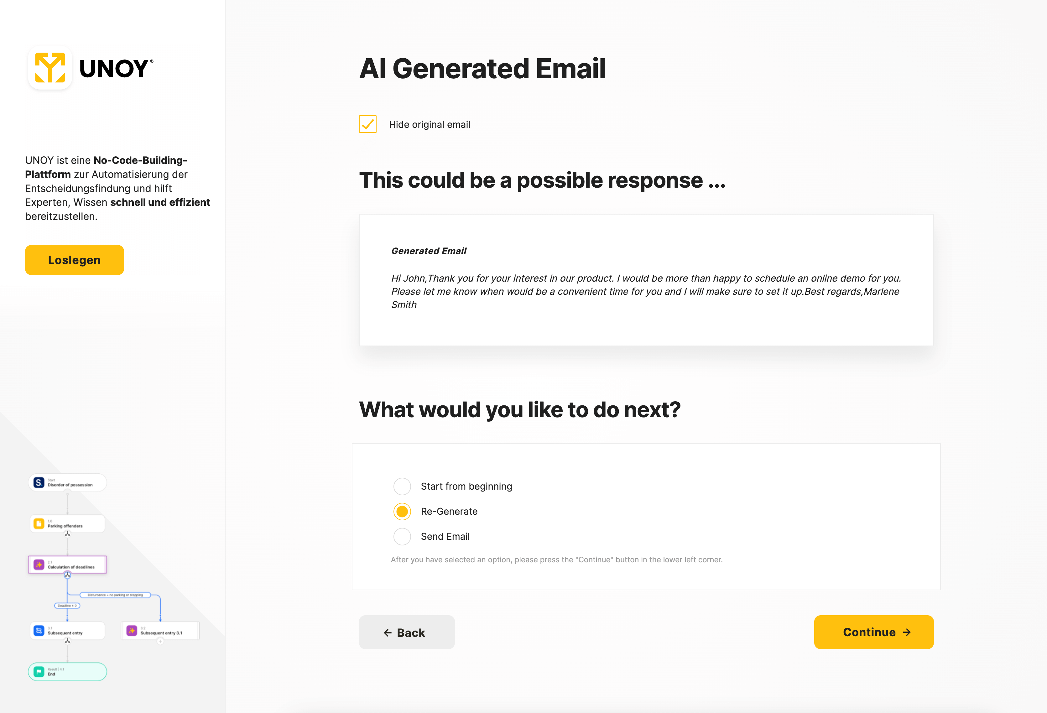 UNOY AI-Email-Antwort